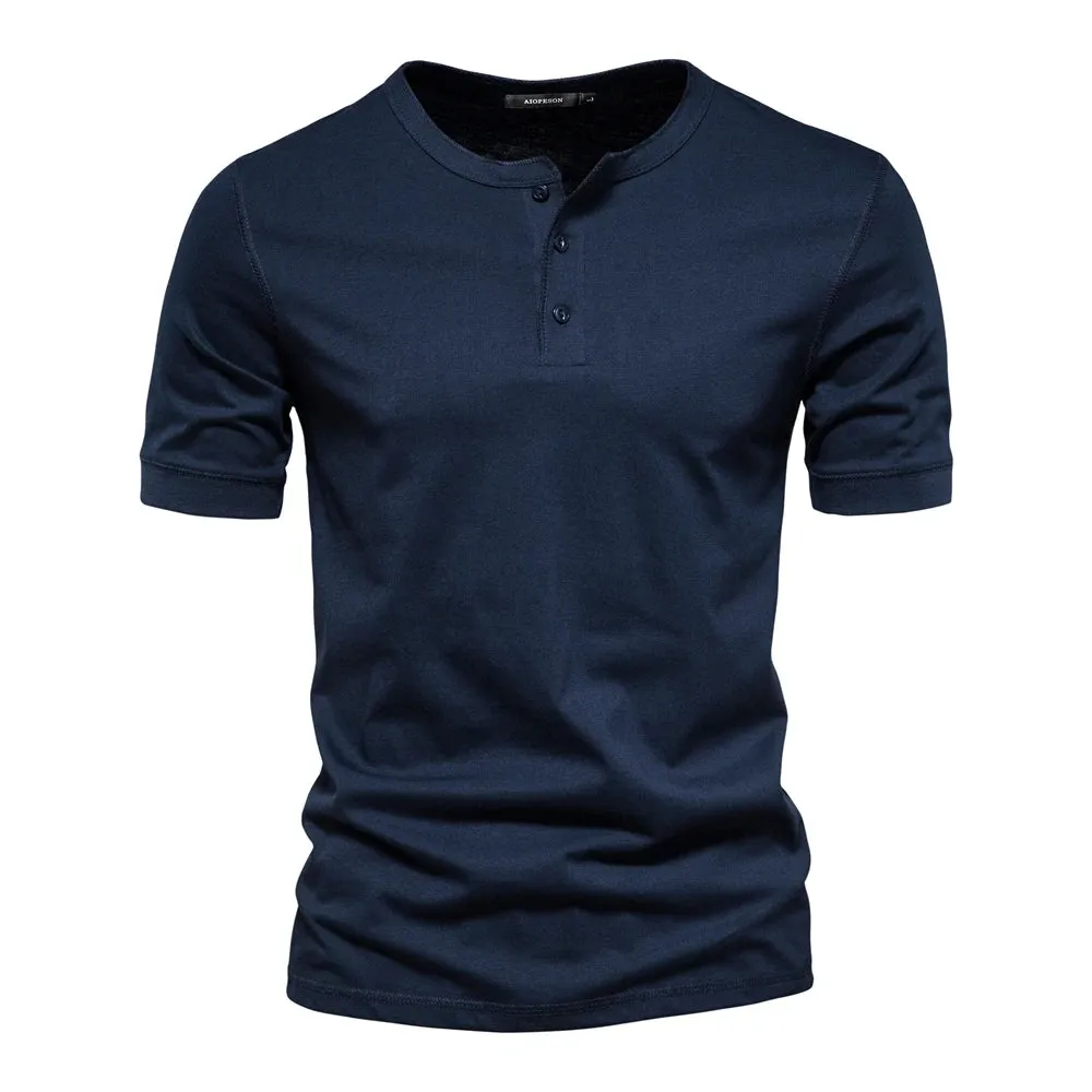 100% Cotton Henley Collar T Shirt Men Casual High Quality Summer Short Sleeve Mens T Shirts Fashion Basic T-shirt Male