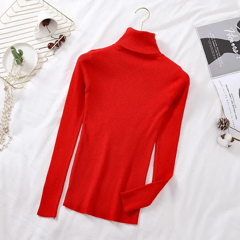 2024 Autumn Winter Women Long Sleeve Knitted Foldover Ribbed Pull Soft Warm Sweater