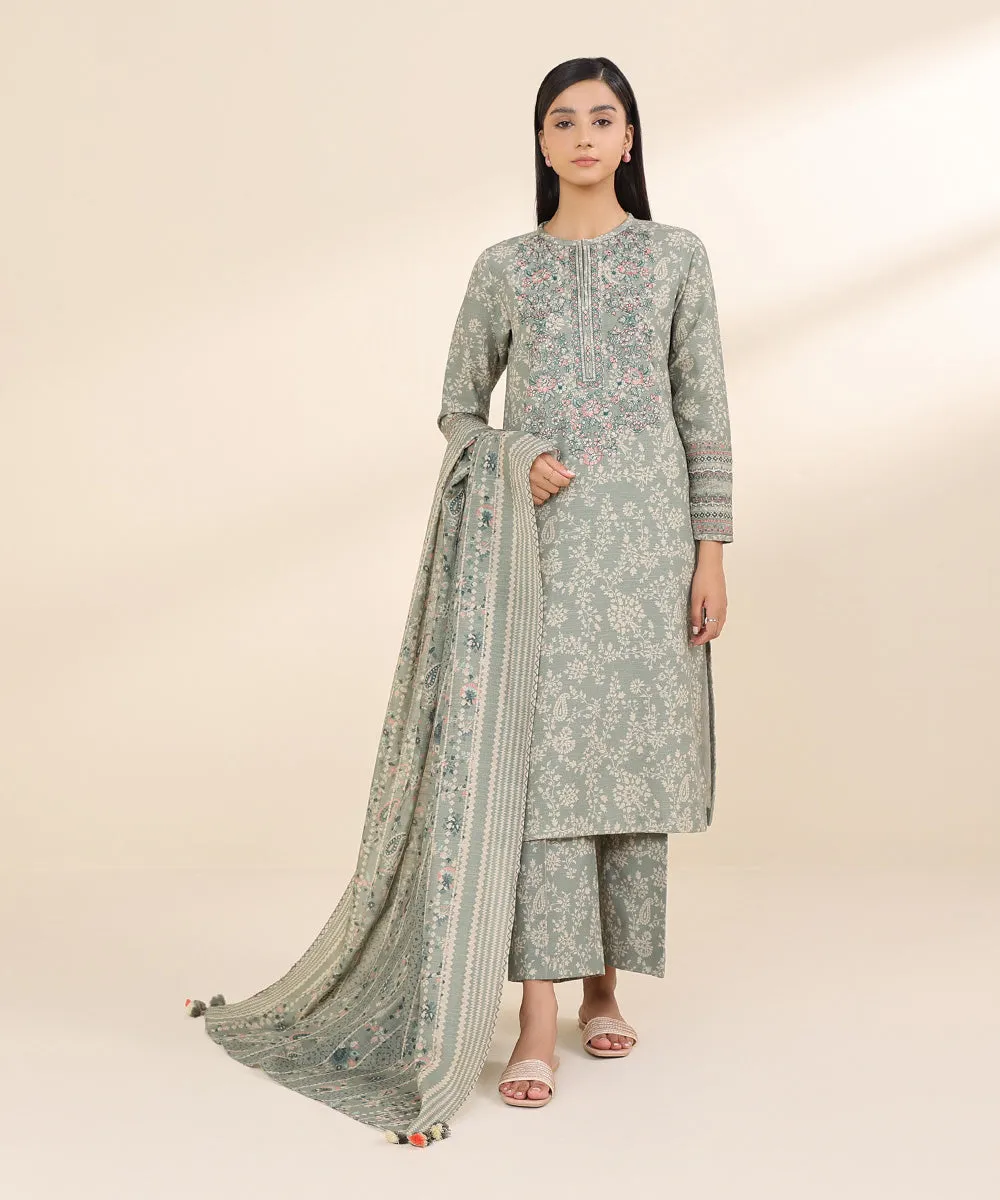 3 Piece - Embroidered Light Khaddar Suit