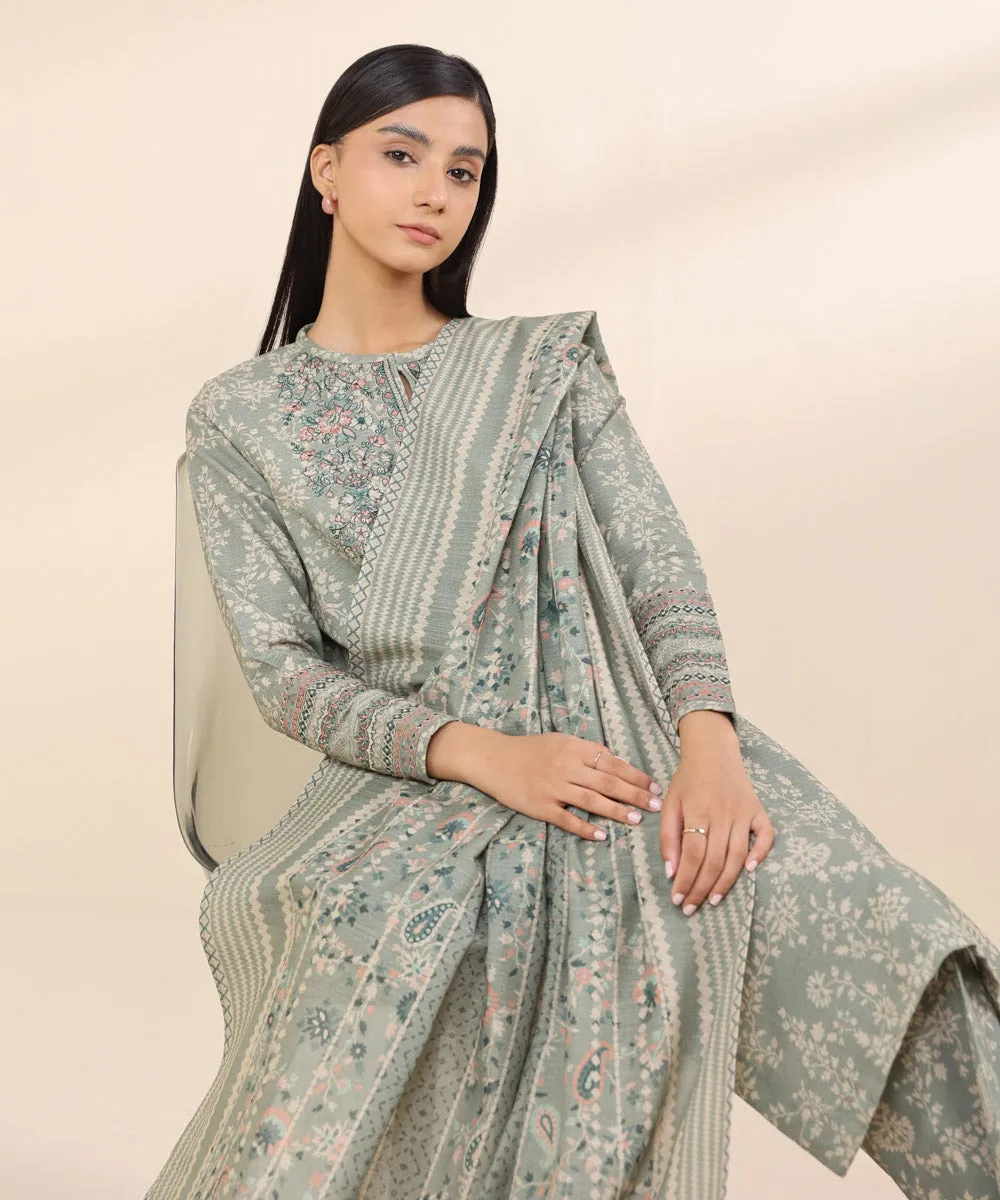 3 Piece - Embroidered Light Khaddar Suit