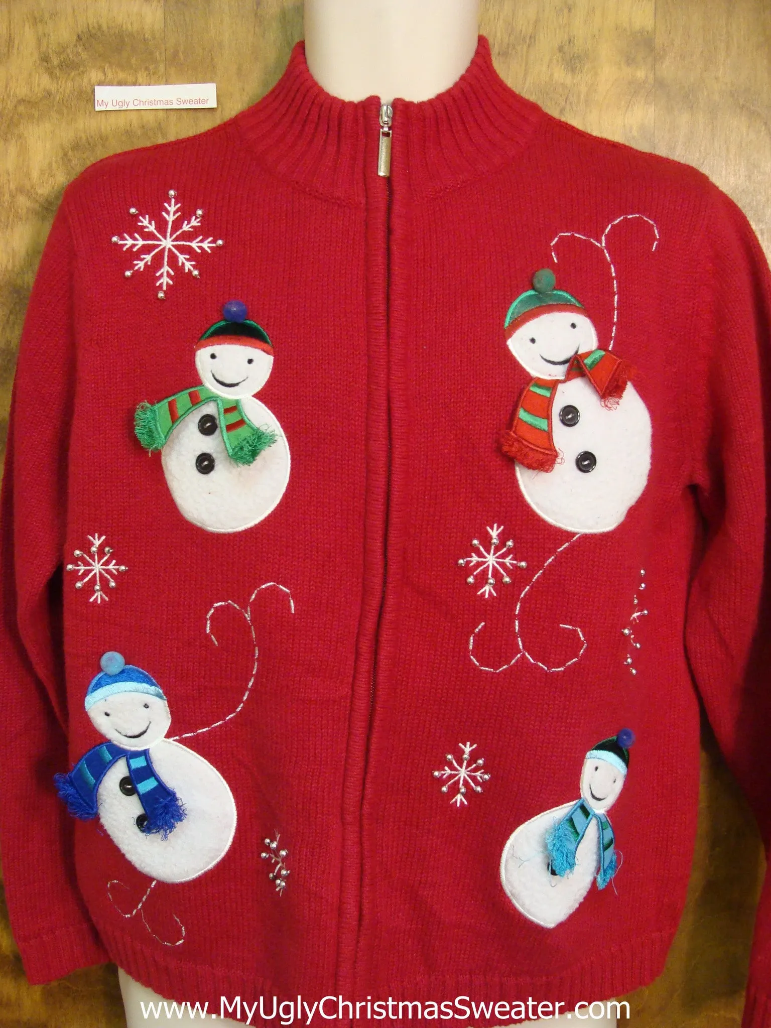 3D Scarfs on Snowmen Ugliest Bad Christmas Sweaters