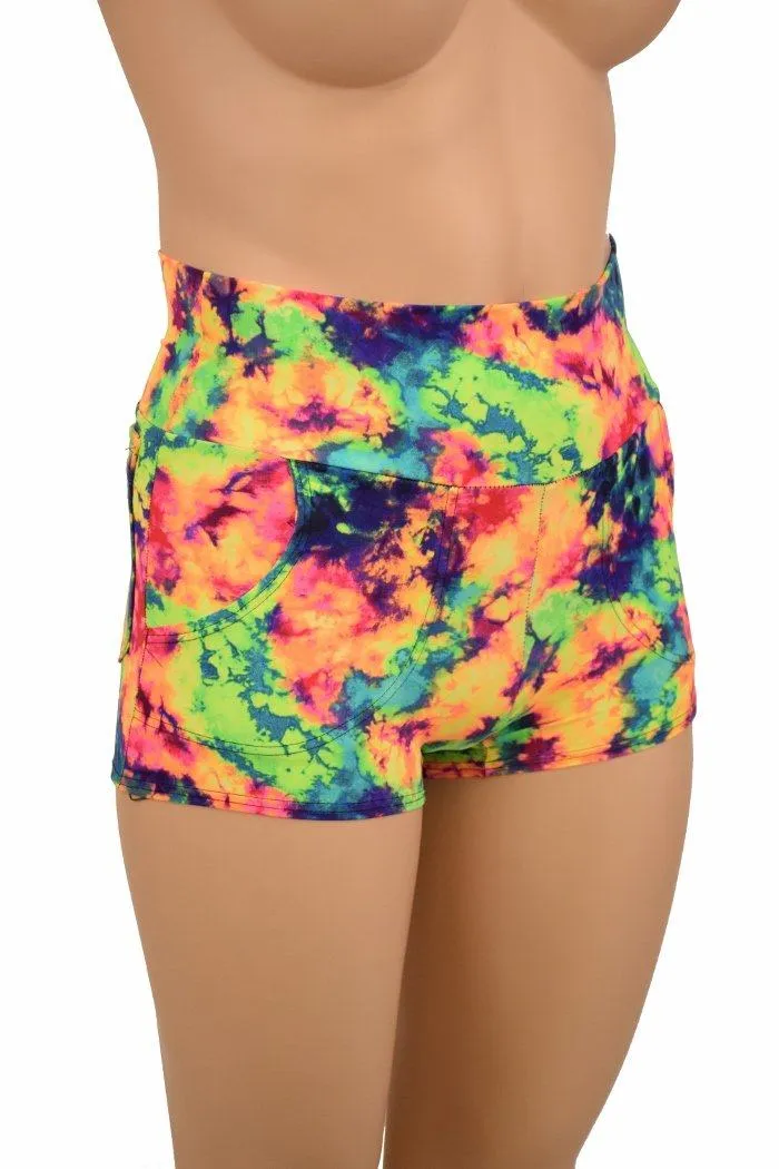 Acid Splash High Waist Shorts with Pockets