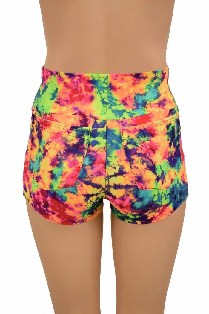 Acid Splash High Waist Shorts with Pockets