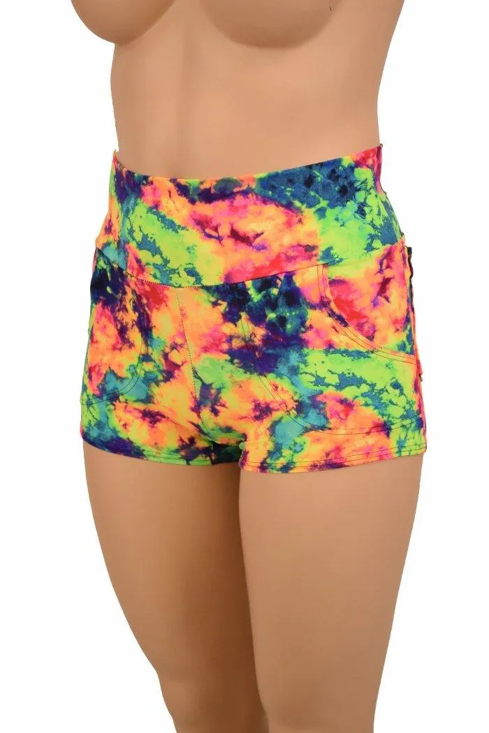 Acid Splash High Waist Shorts with Pockets