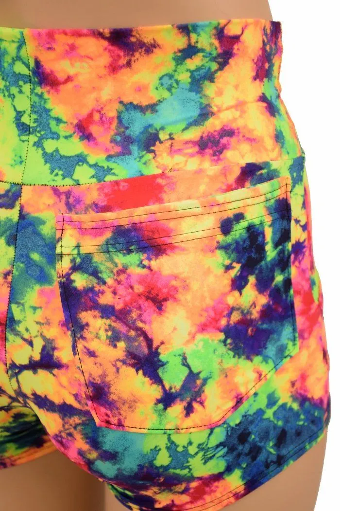 Acid Splash High Waist Shorts with Pockets