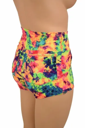 Acid Splash High Waist Shorts with Pockets