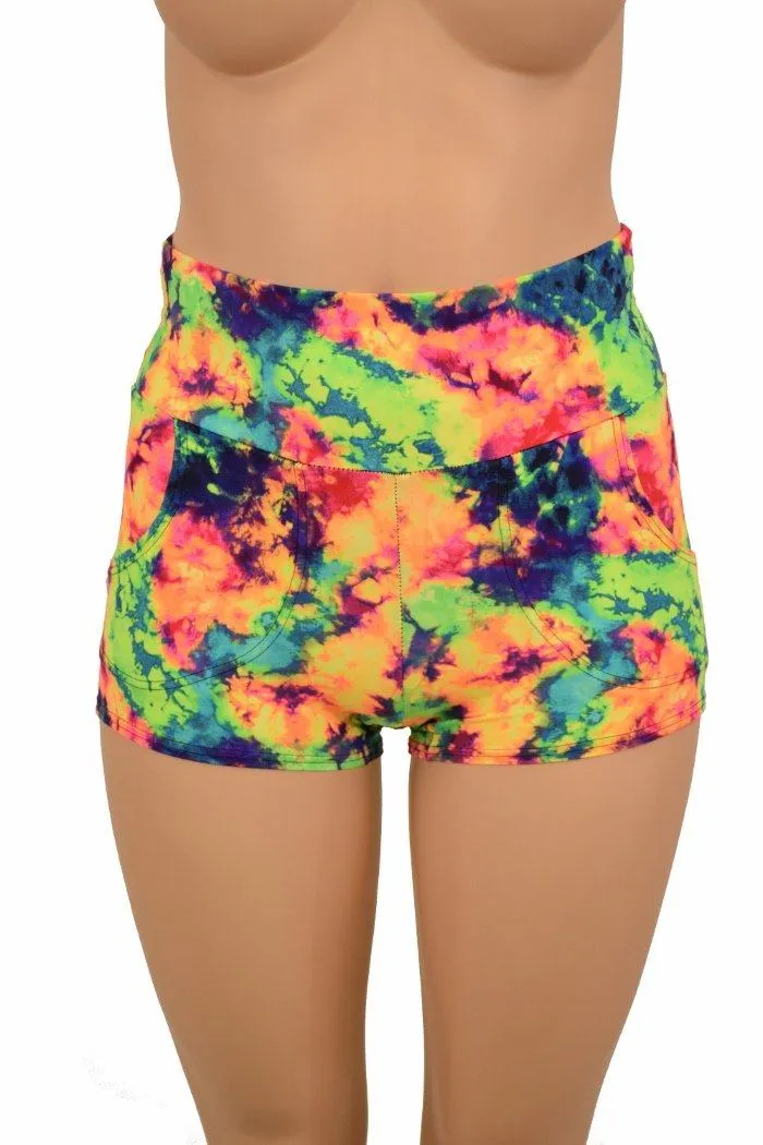 Acid Splash High Waist Shorts with Pockets