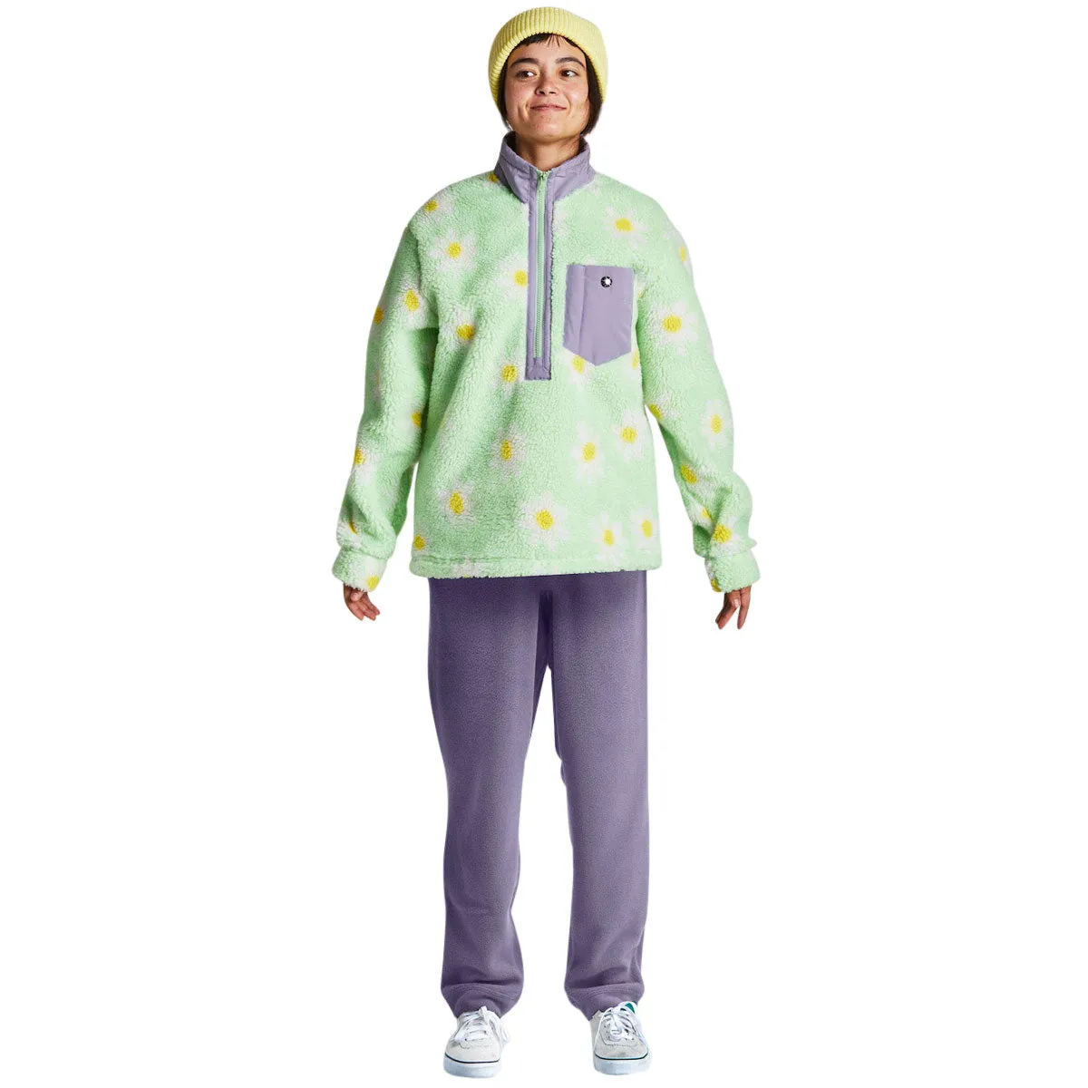 Airblaster Womens Sherpa Half Zip Snowboard Jacket - Mint Big Daisy