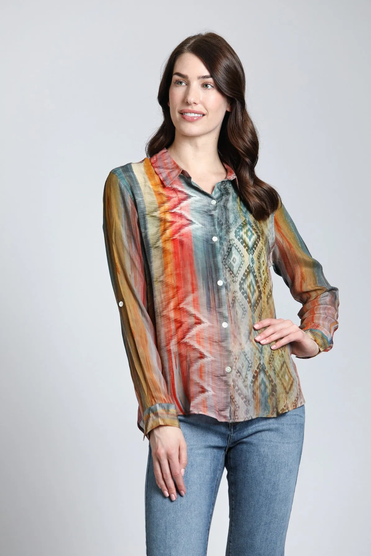 AP NY BUTTON-UP ROLL-UP SLEEVE TOP - MULTI - B52PB682DNC