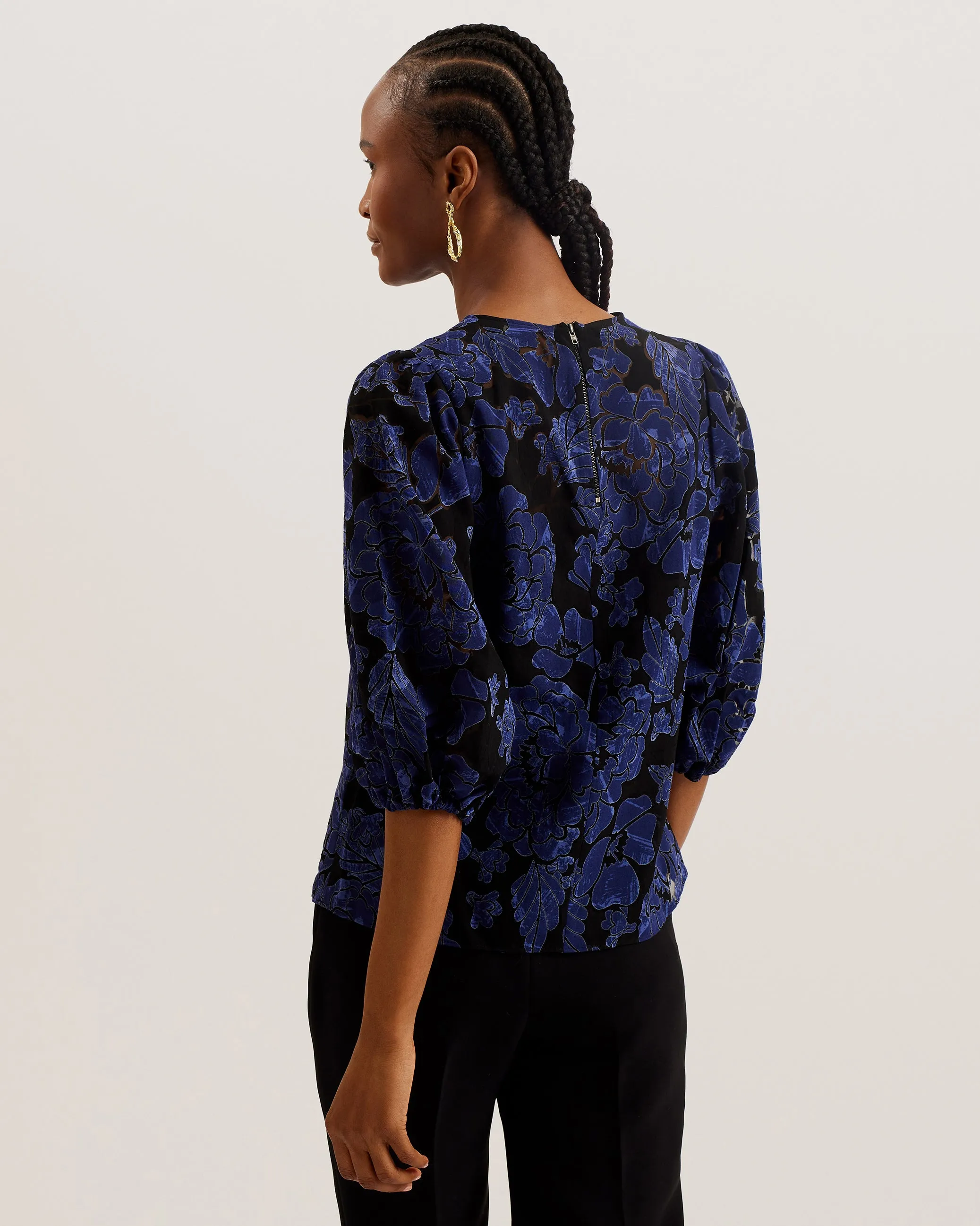 Arpy Printed Balloon Sleeve Top Navy