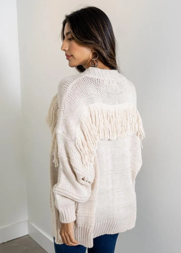 Astrid Deacon Fringe Cardigan- Oatmeal