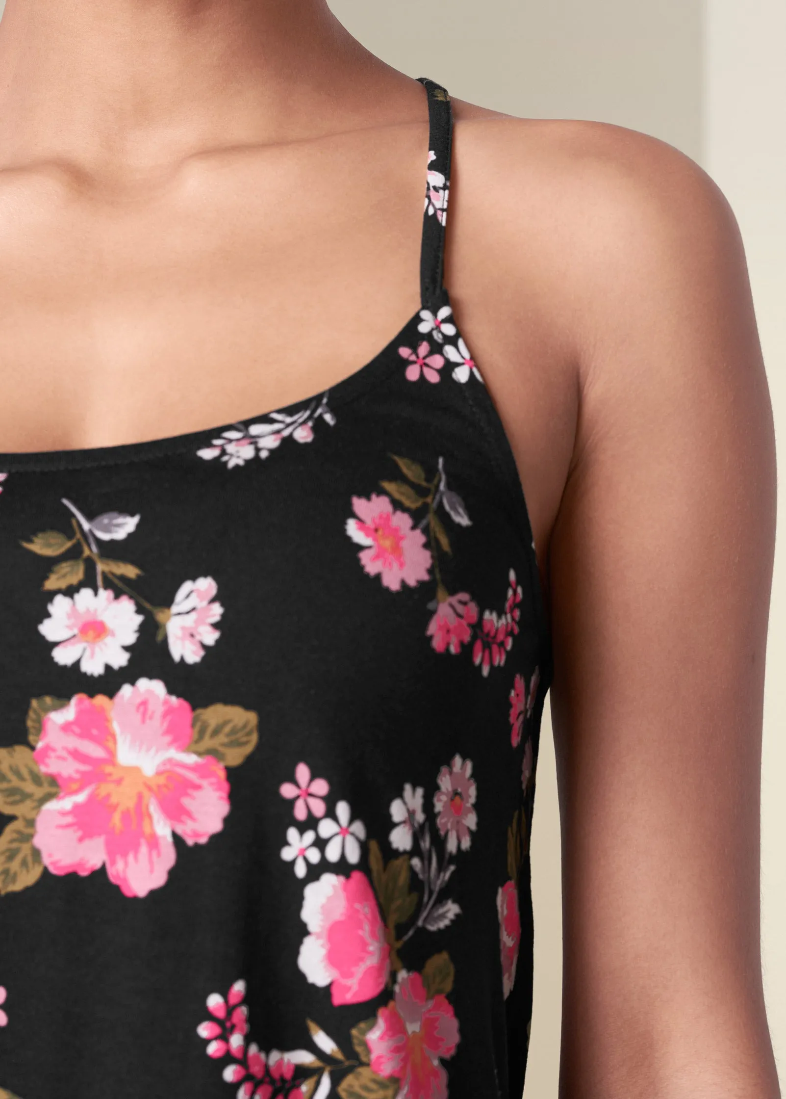 Back Detail Printed Tank - Black & Pink