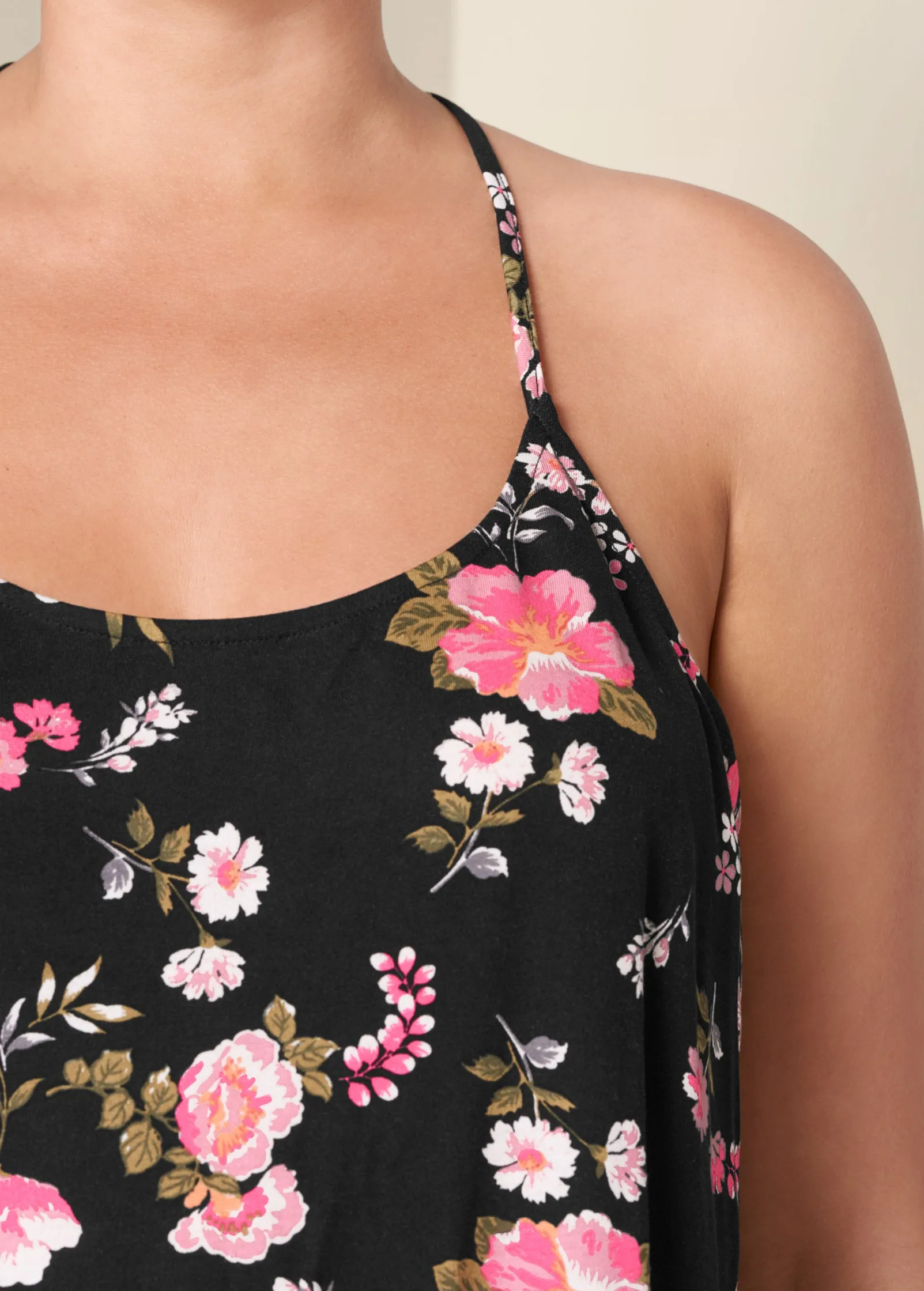 Back Detail Printed Tank - Black & Pink