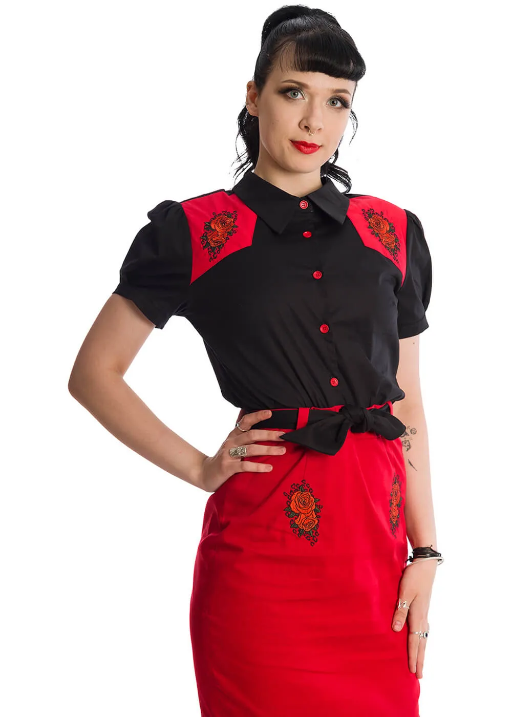 Banned Rockabilly Rose 50's Blouse Black