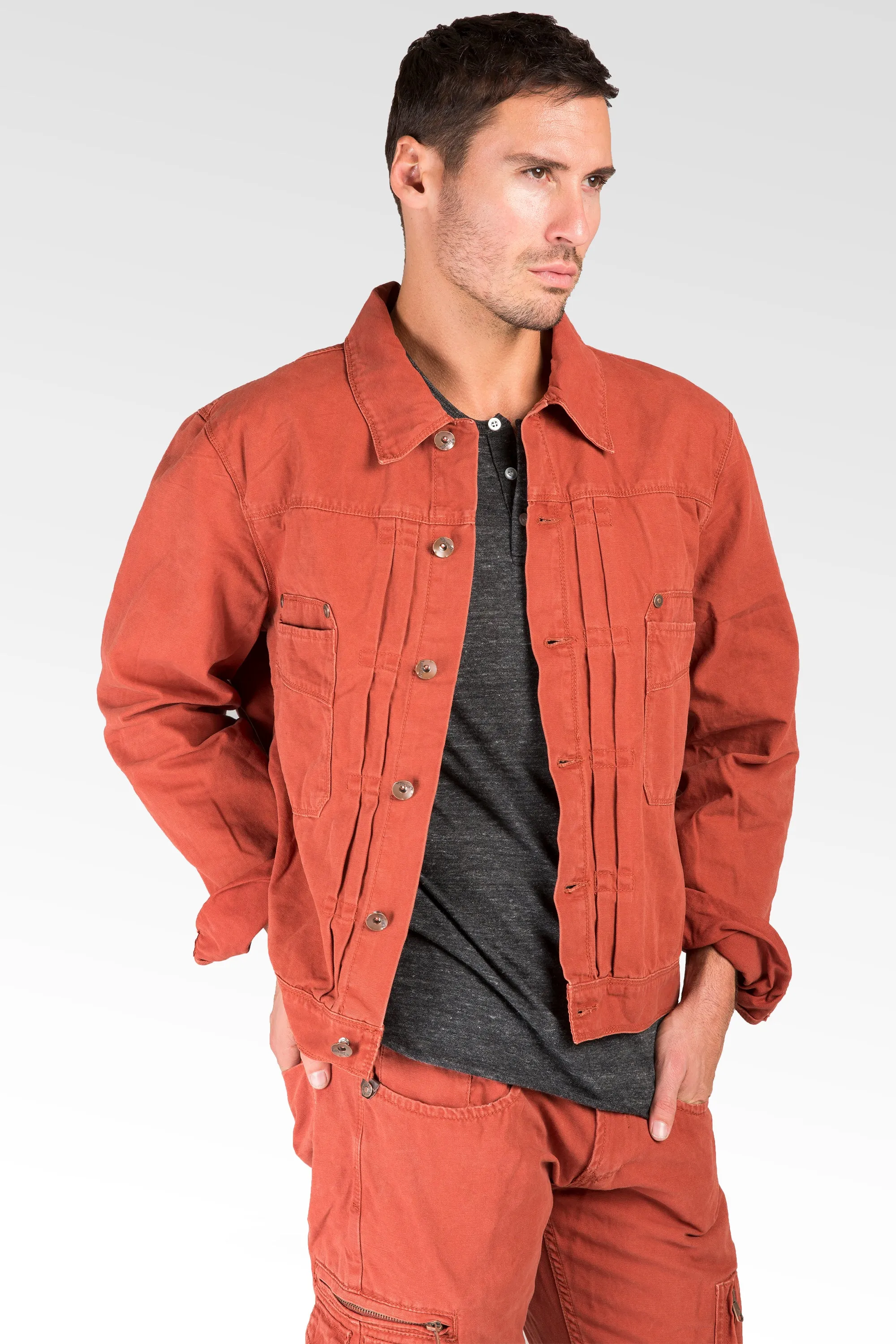 BBQ Red Canvas Trucker Jacket 100% Cotton Rugged & Stylish