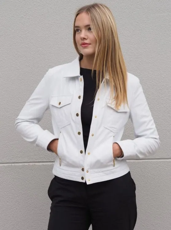 Betsy Leather Jean Jacket | White