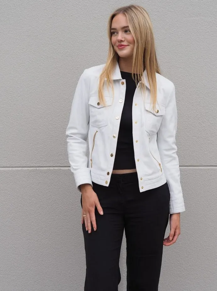 Betsy Leather Jean Jacket | White