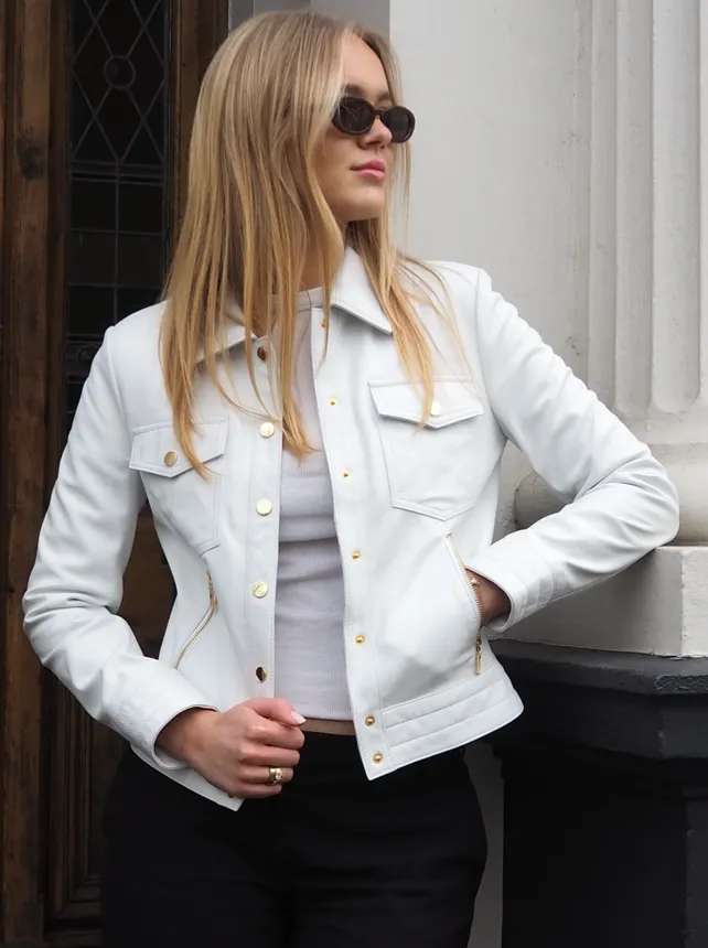 Betsy Leather Jean Jacket | White