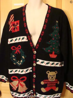 Black Acrylic 80s Cardigan Christmas Sweater