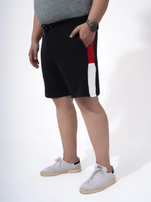 Black Colour Block Cotton Plus Size Shorts