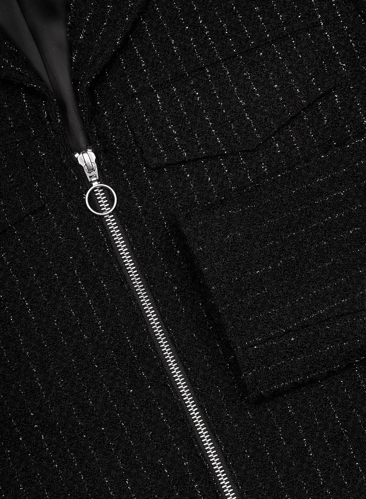 Black Silver Pinstripe Double Pocket Zip Wool Jacket