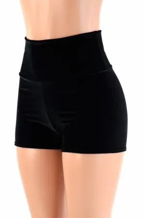 Black Velvet High Waist Shorts