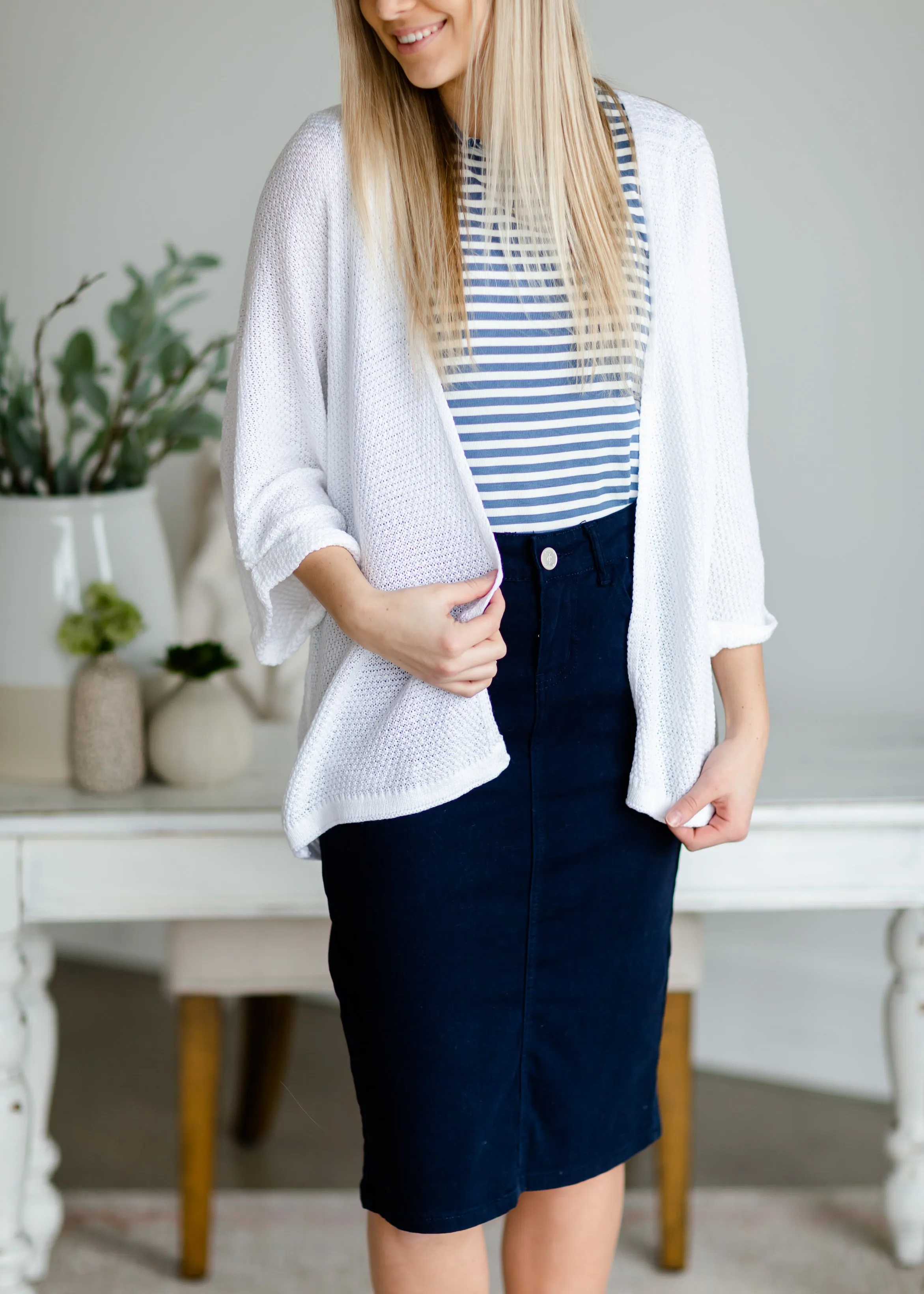 Blue Ruffle Neck Striped Tank