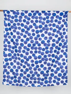 Blueberry Blowup Print Organic Cotton Linen Blend - White   Blue Violet - Swatch