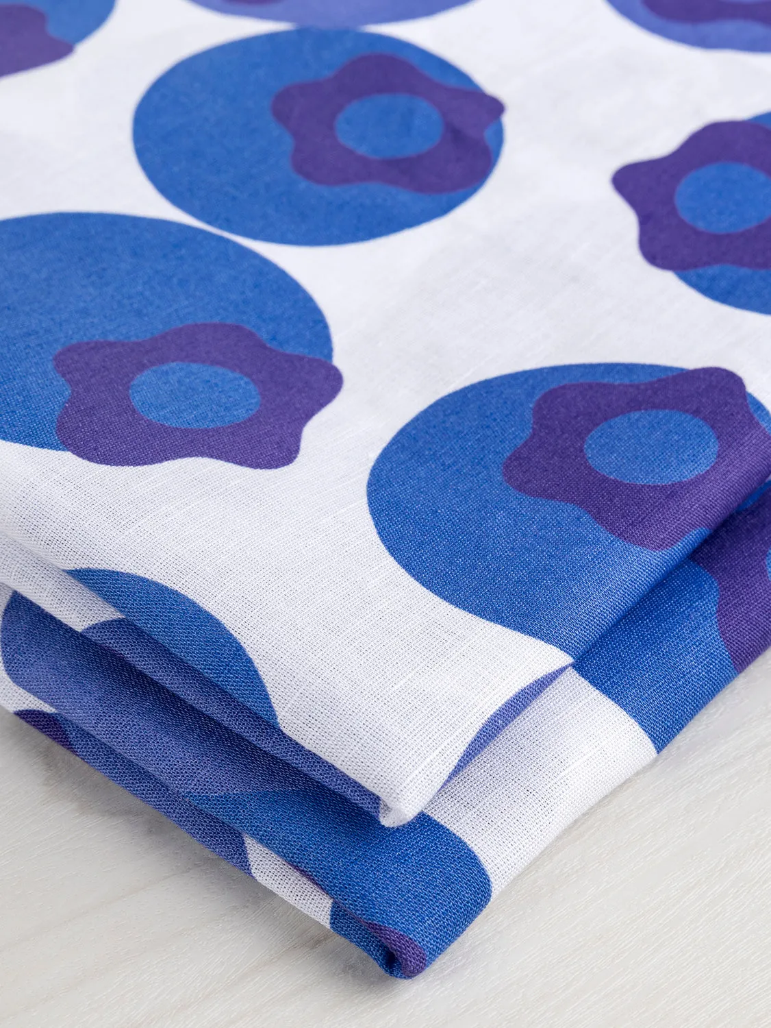 Blueberry Blowup Print Organic Cotton Linen Blend - White   Blue Violet - Swatch