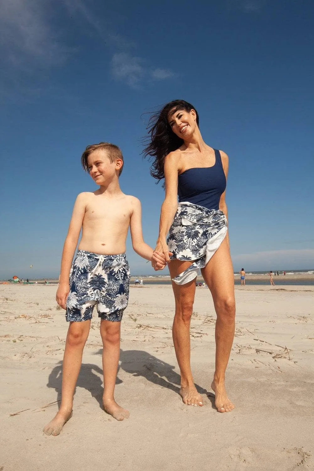 Boys Blue Palm Print Swim shorts