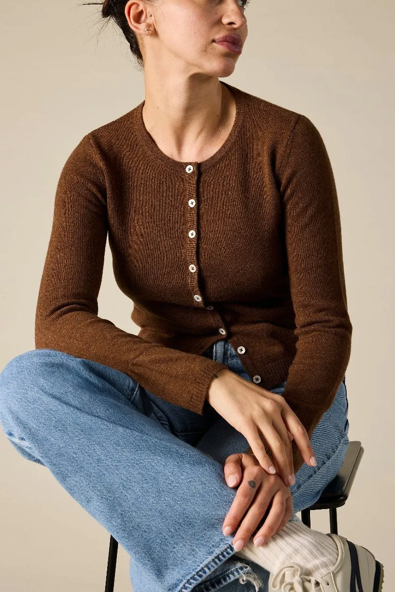 Cashmere Ines Crew Cardigan in Cinnamon