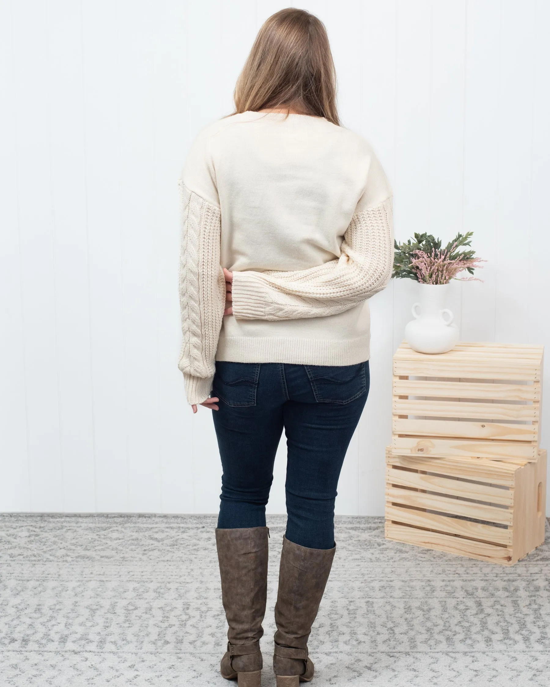 Catching Feels - Cream Cableknit Sleeve Sweater