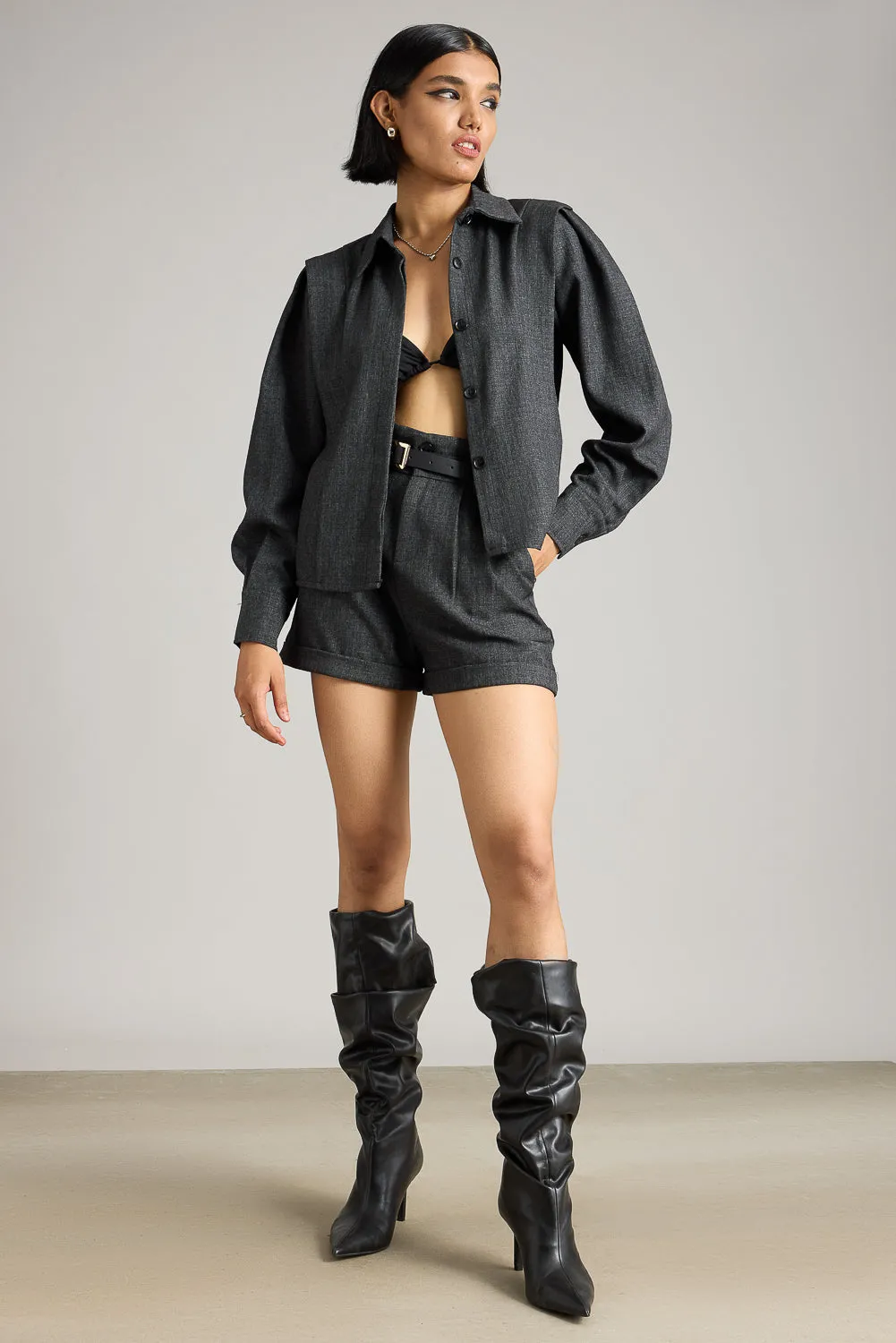 Charcoal Belted Shorts