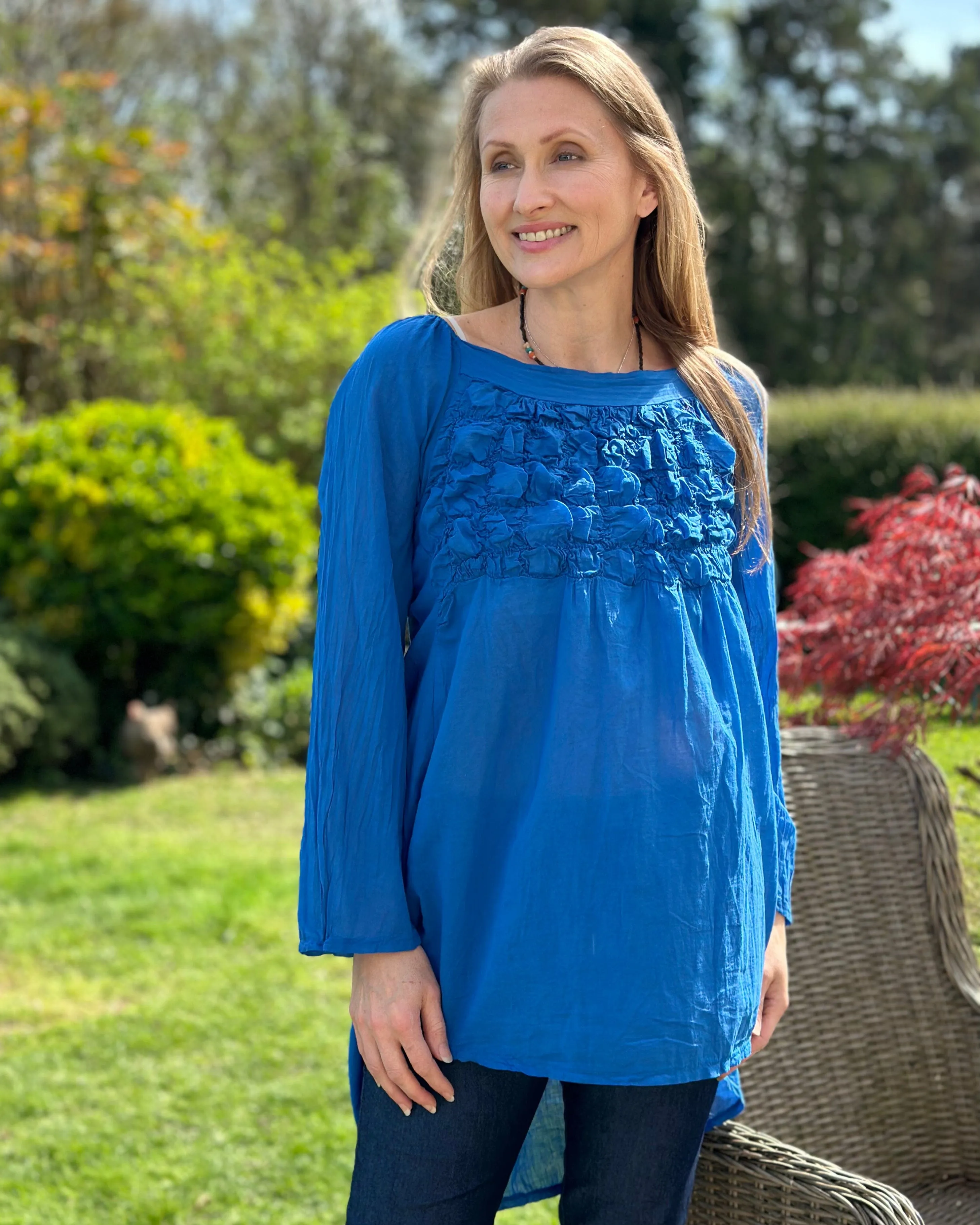 Cotton 'Bubble' Top - Cobalt Blue