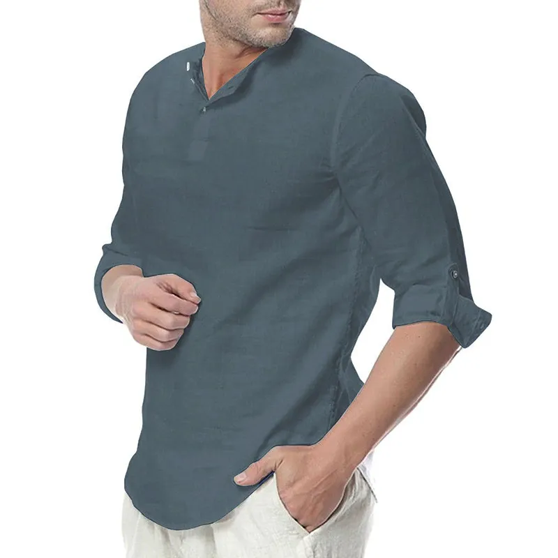 Cotton Solid Basic Men Tops Leisure Casual Shirt