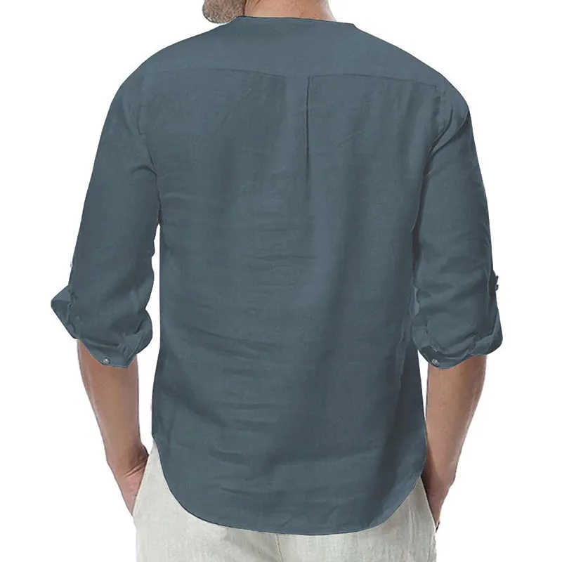 Cotton Solid Basic Men Tops Leisure Casual Shirt