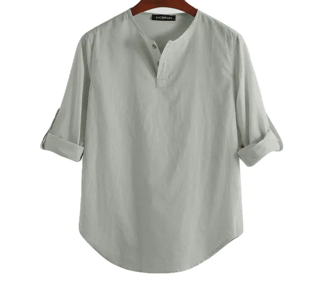 Cotton Solid Basic Men Tops Leisure Casual Shirt