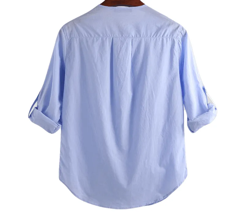 Cotton Solid Basic Men Tops Leisure Casual Shirt