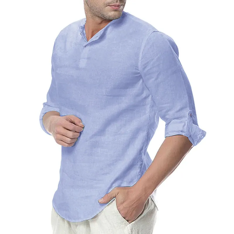 Cotton Solid Basic Men Tops Leisure Casual Shirt