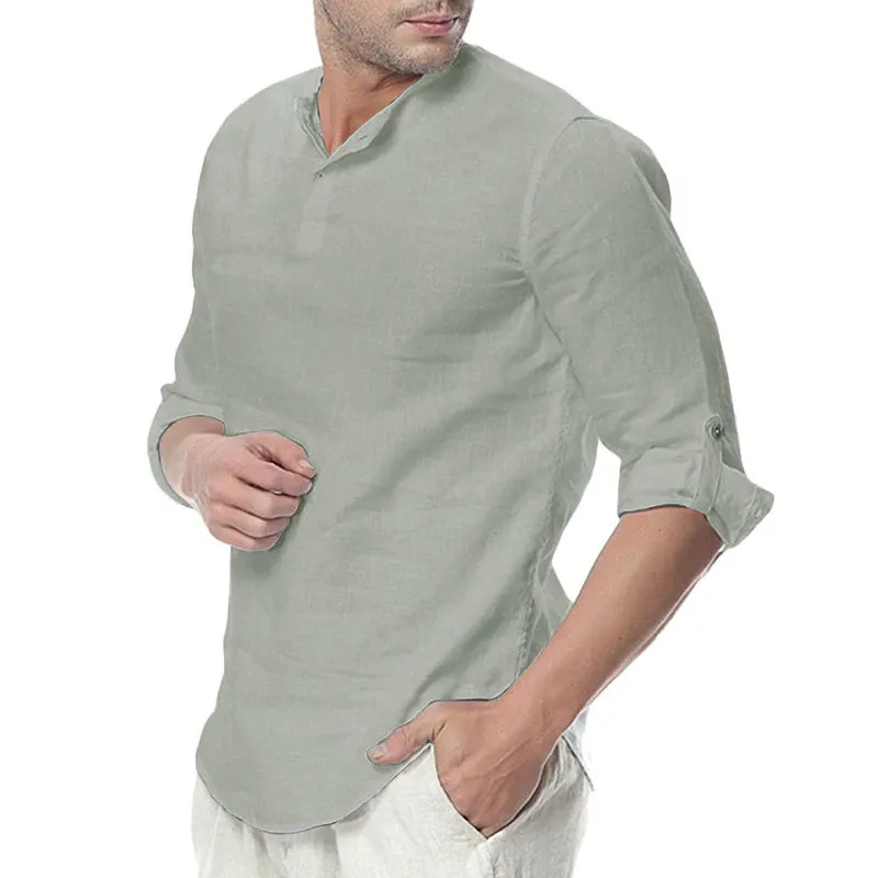 Cotton Solid Basic Men Tops Leisure Casual Shirt