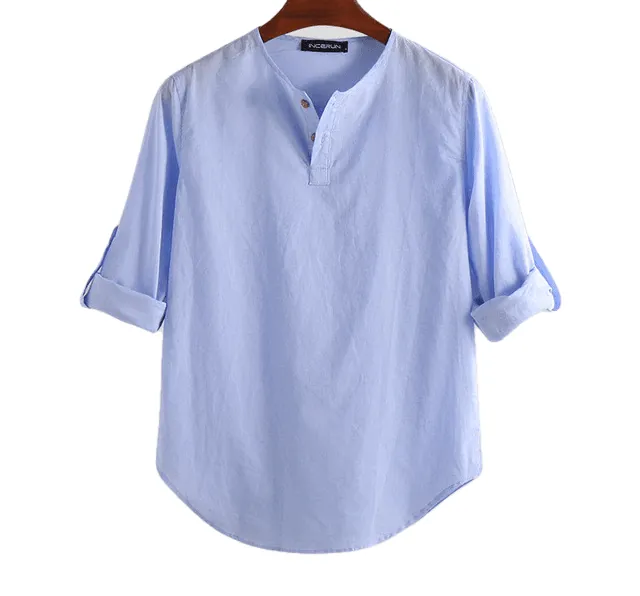 Cotton Solid Basic Men Tops Leisure Casual Shirt