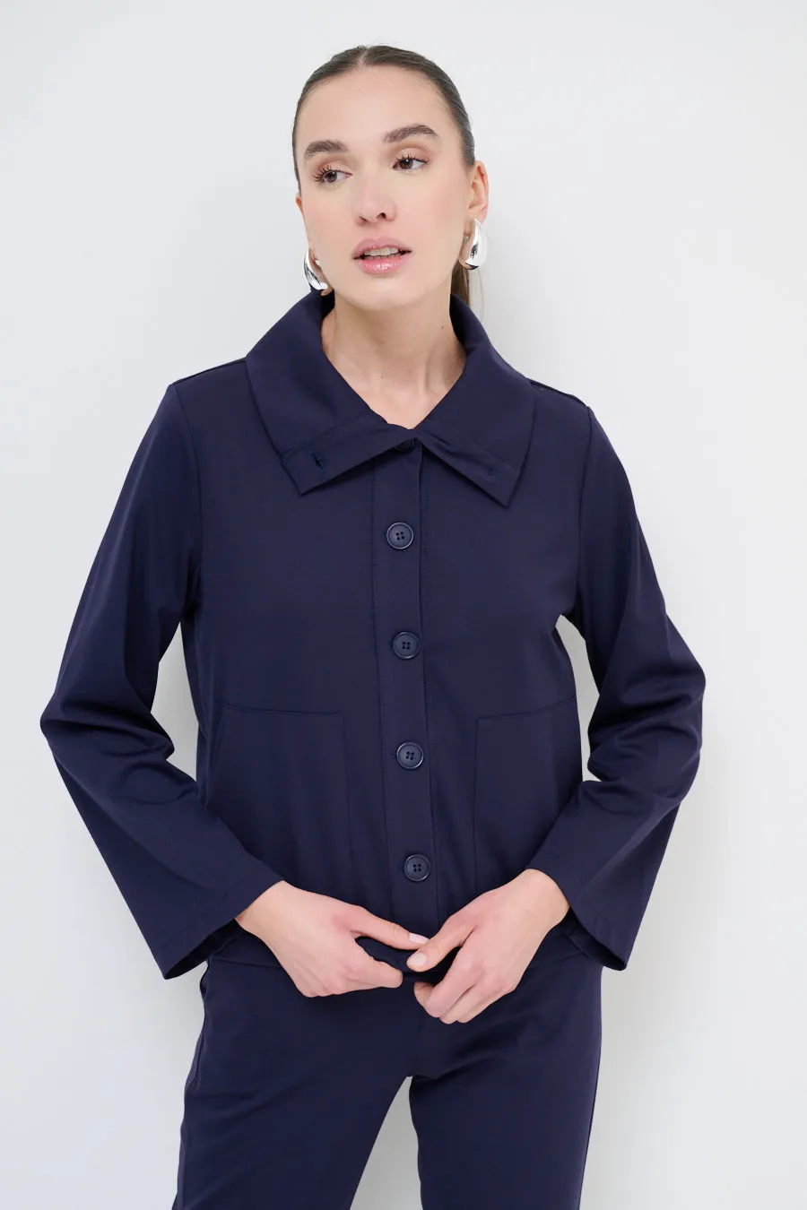 Cropped button-up jacket with wide collar wholesale