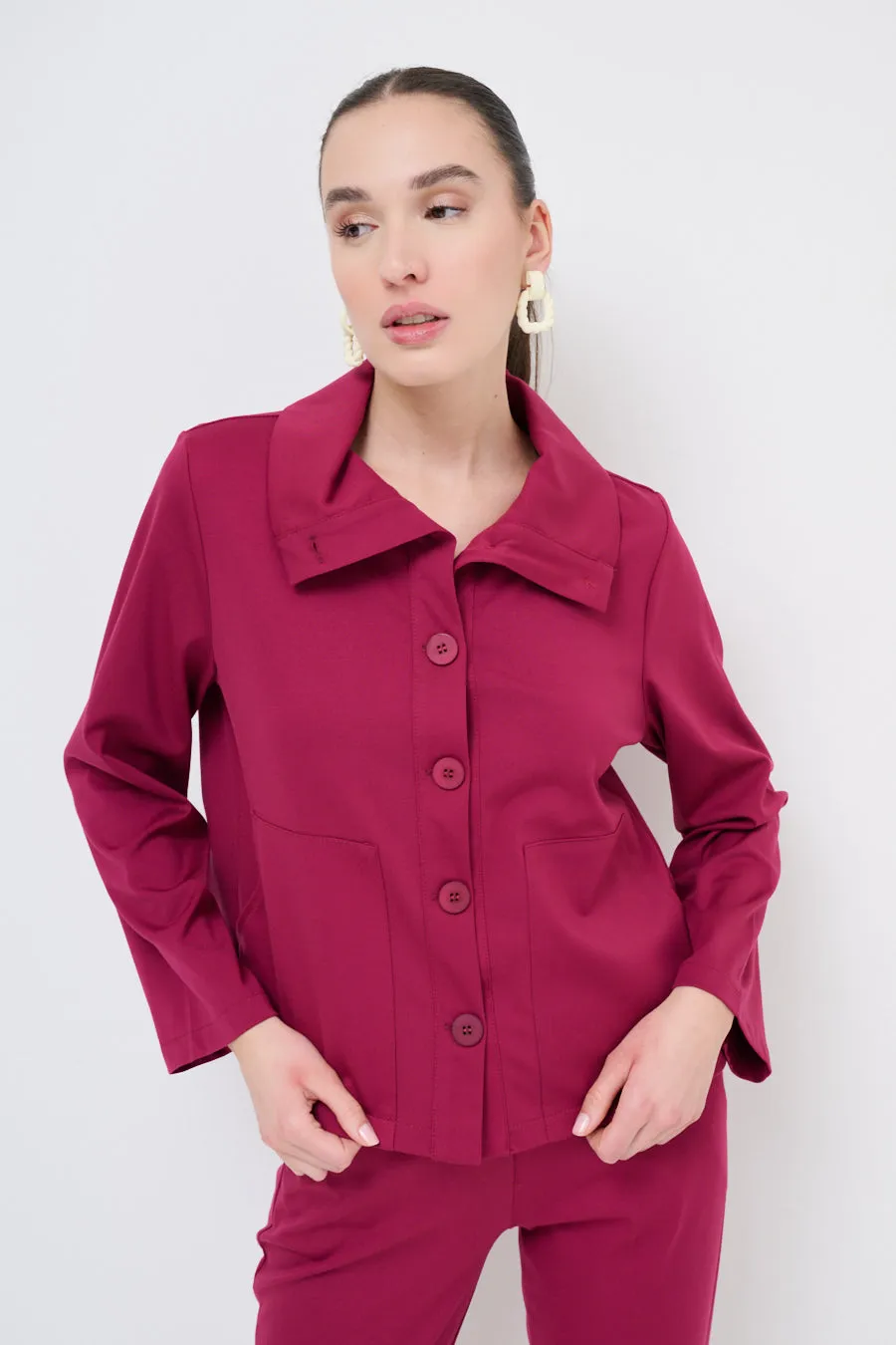 Cropped button-up jacket with wide collar wholesale