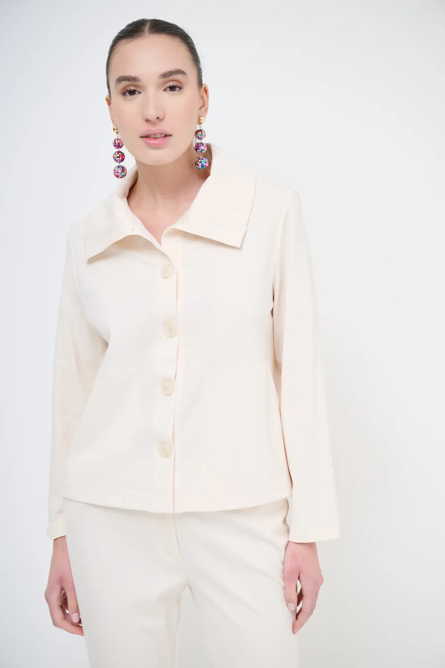 Cropped button-up jacket with wide collar wholesale