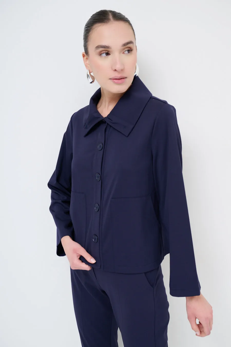 Cropped button-up jacket with wide collar wholesale