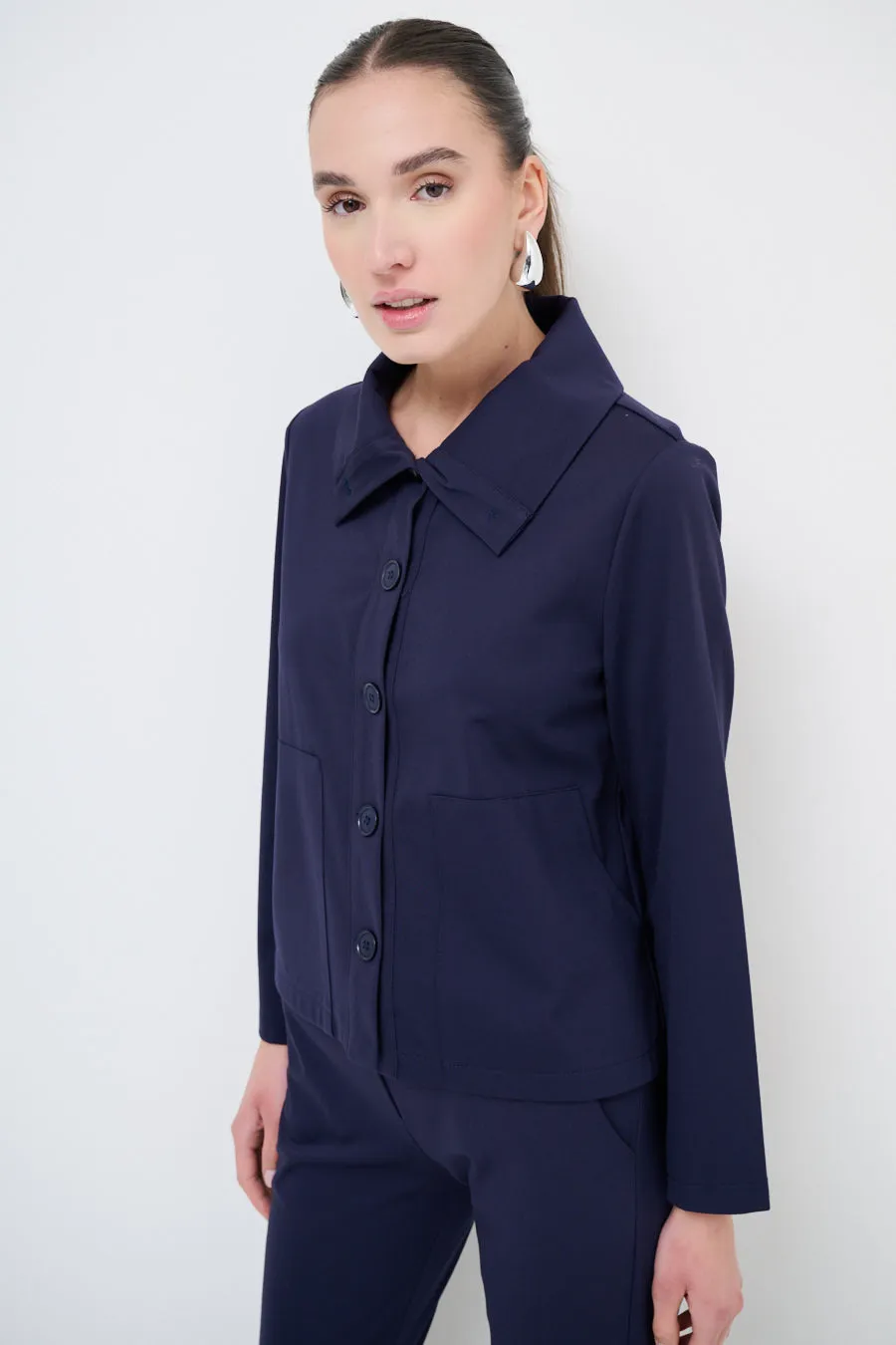 Cropped button-up jacket with wide collar wholesale