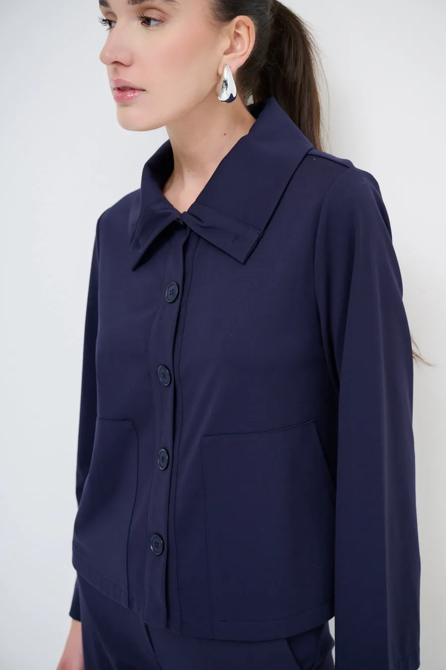 Cropped button-up jacket with wide collar wholesale