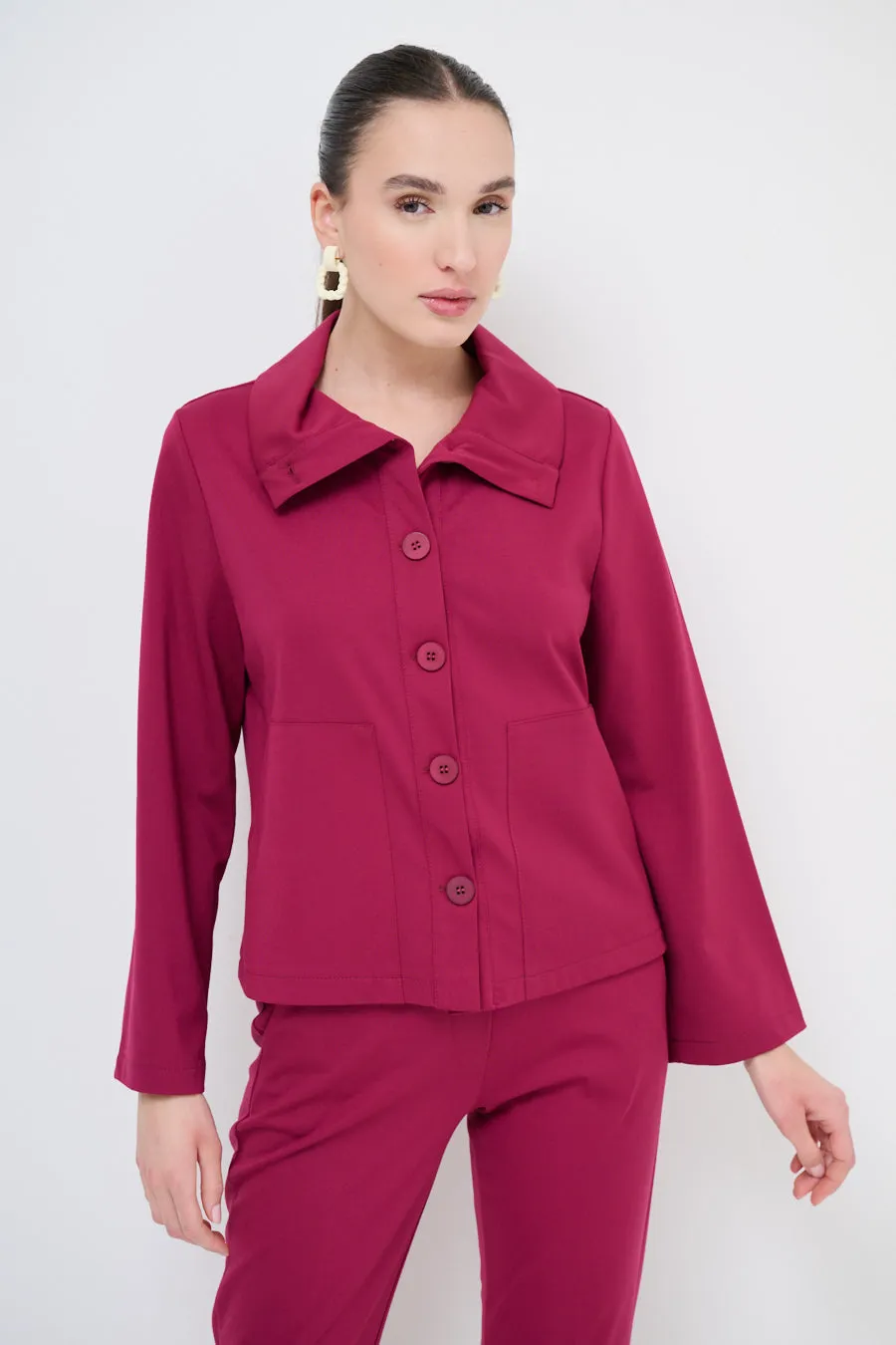 Cropped button-up jacket with wide collar wholesale