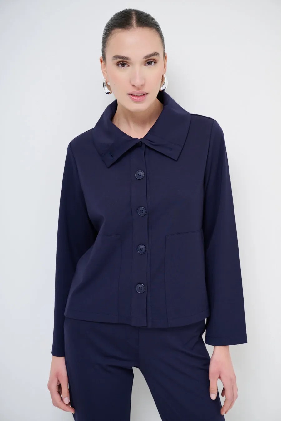 Cropped button-up jacket with wide collar wholesale