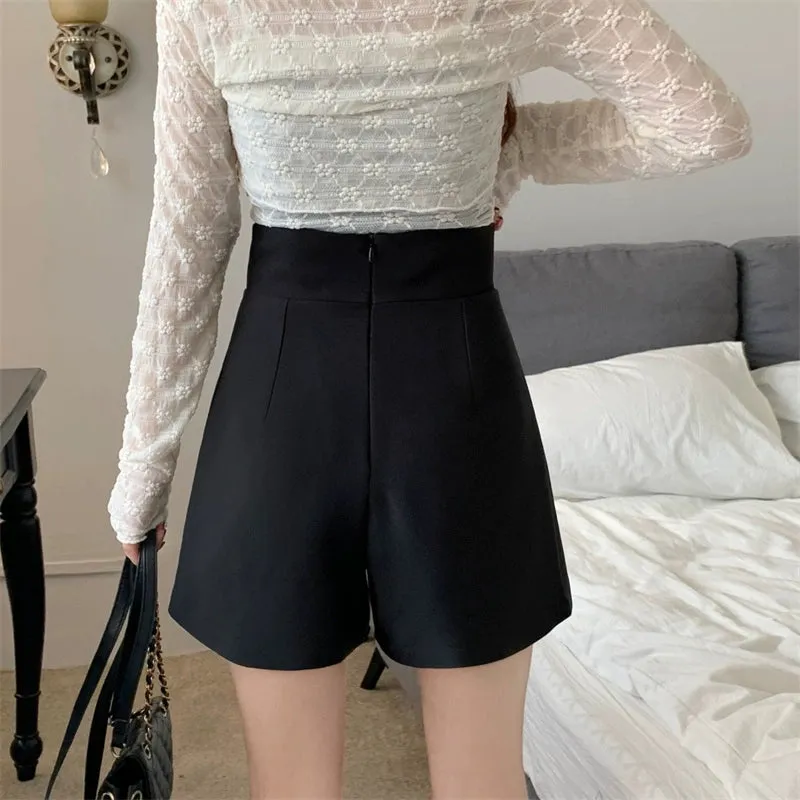 Double-Breasted High Waist Shorts